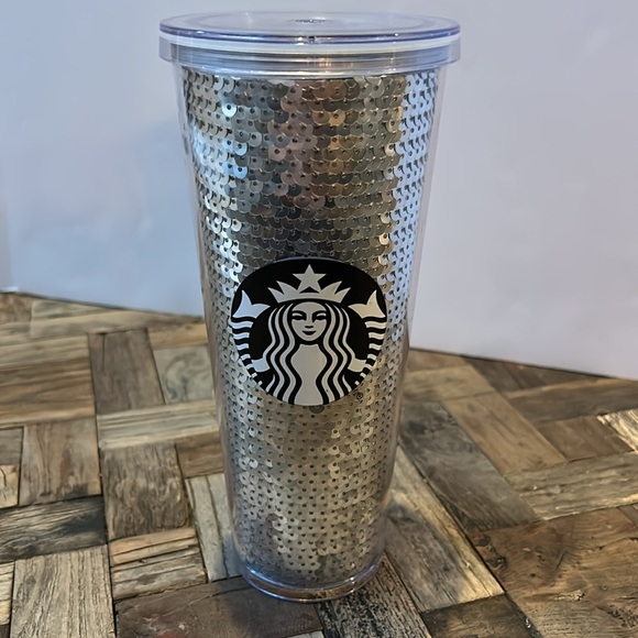 Starbucks 24 Oz Holiday 2017 Silver Sequins Cold Tumbler - Picture 1 of 9